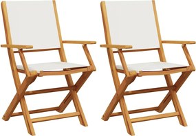 vidaXL Scaune de grădină 2 buc., alb crem, lemn masiv acacia și textil