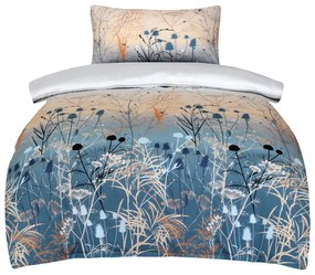 Lenjerie de pat albastră-bej din bumbac satinat pentru pat de o persoană 140x200 cm Herbal – My House