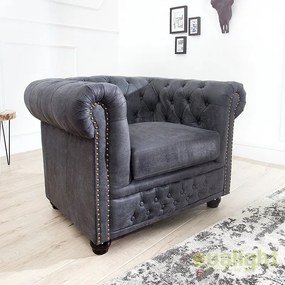 Fotoliu clasic stil englezesc Chesterfield gri antic A-37389 VC
