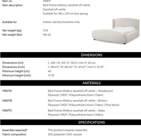 Pat dublu tapitat design elegant LUX Mellory, Seashell off-white