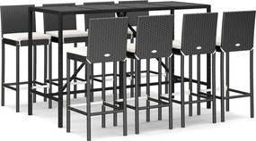 vidaXL Set mobilier bar de grădină cu perne, 9 piese, negru, poliratan