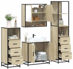 vidaXL Set de mobilier de baie din 4 piese din lemn de stejar Sonoma