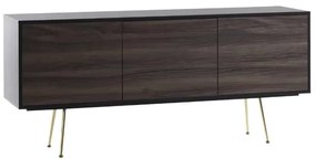 Comoda TV Limo, picioare aurii, deschidere push-pull - bord negru,usi maro
