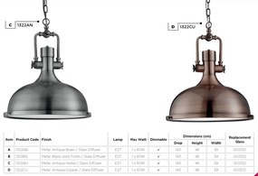 Lustra / Pendul vintage 39cm Industrial negru auriu 1322BG SRT