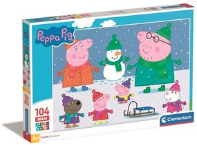 Purcelușa Peppa Snow Puzzle maxi Clementoni cu 104 piese
