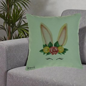 Perna Decorativa Iepuras Flori Urechi Pastelui, 40x40 cm, Verde, Husa Detasabila, Perna Inclusa, BEKZ®