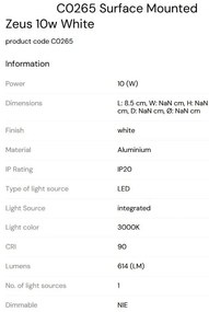 Spot LED Aplicat Directionabil Design Modern, Zeus 10w alb