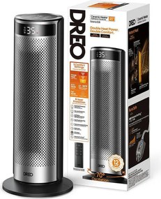 Aeroterma coloana DREO Solaris 628, 2000 W, Pana la 25 m², 5 moduri, 5-35°C, HeatShield360, Timer, Negru/gri