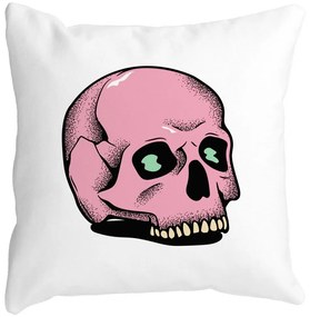 Perna Decorativa cu motiv Craniu de Halloween, 2, 40x40 cm, Alba, Mata, Husa Detasabila, Burduf