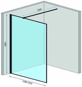 Paravan de dus tip Walk-in Rea Bler 120x195 cm si etajera cu suport negru