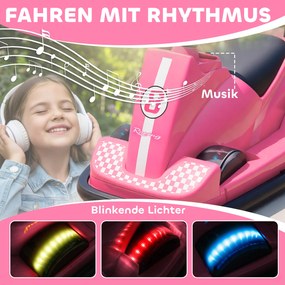 AIYAPLAY Autoscooter pentru copii, rotire 360°, volan, lumini LED, funcție muzică, 3-8 ani, Roz | Aosom Romania