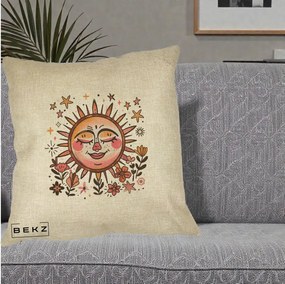 Perna Decorativa Soare Retro Boho Floral, 40x40 cm, Crem, Husa Detasabila, Perna Inclusa, BEKZ®