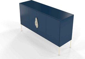 Comodă lemn masiv Merlin Personalizabilă Accesorii placate cu Aur, 138 × 40 × 79 cm - Alb