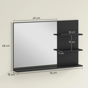 kleankin Oglindă de Baie cu 2 Rafturi Laterale și Raft Inferior Negru | Aosom Romania