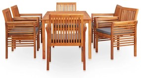 Set mobilier de exterior cu perne 7 piese, lemn masiv de acacia Gri, 7, 6x fotoliu + masa, Morke gra