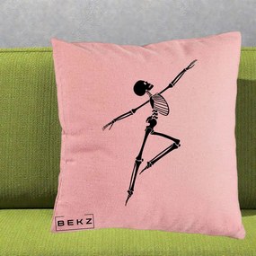 Perna Decorativa Schelet Dansator Silueta Neagra Halloween, 40x40 cm, Roz, Husa Detasabila, Perna Inclusa, BEKZ®