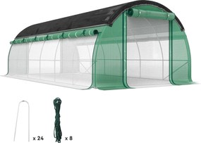 Outsunny Seră tip tunel 6 x 3 x 2 m cu plasă de protecție solară, pereți laterali rulabili, învelitoare din plastic, cadru din oțel, verde | Aosom Romania