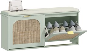 HOMCOM Bancă pentru încălțăminte, banc de depozitare, șezut căptușit, sertare rabatabile, ușă din ratan, 104 x 26 x 47,5 cm, verde | Aosom Romania