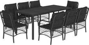 vidaXL Set mobilier de grădină cu perne, 9 piese, negru, poliratan