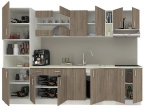 Set Bucatarie Karo V26, Stejar Sonoma Inchis/Alb, Blat Thermo 28 mm, L 300 cm