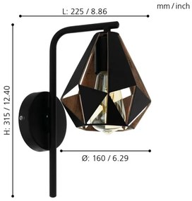 Eglo 43057 - Aplică perete CARLTON 1xE27/60W/230V