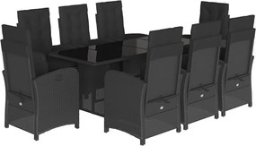 vidaXL Set mobilier de grădină cu perne, 9 piese, negru, poliratan