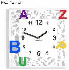 Ceas pătrat pentru copii cu litere Alb