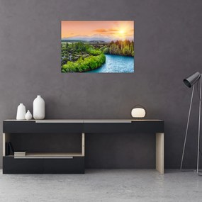Tablou pe sticlă - Pădure peisaj montan (70x50 cm)