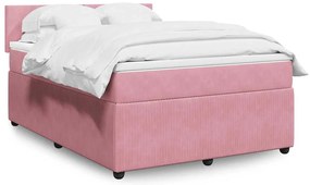 vidaXL Pat box spring cu saltea, roz, 140x200 cm, catifea