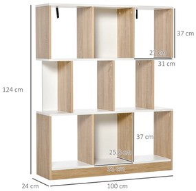 HOMCOM Bibliotecă din Lemn cu 3 Rafturi, Dimensiuni 100x30x124cm, Design Elegant pentru Organizare și Depozitare | AOSOM România