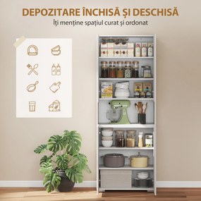 HOMCOM Dulap Bucătărie Înalt 180cm, Mobilier Depozitare cu Uși Soft-Close, Raft Deschis, 2 Dulapuri, Rafturi Ajustabile, Stil Modern pentru Sufragerie sau Bucătărie, Alb Lucios | Aosom Romania
