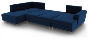 Colțar albastru extensibil, cu spațiu de depozitare cu tapițerie din catifea (cu colț pe partea stângă-în formă de "U") Kyoto – Cosmopolitan Design