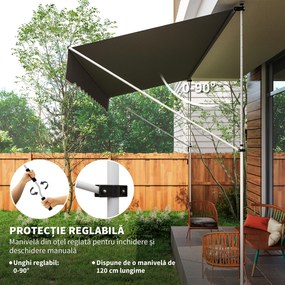 Outsunny Copertină Retractabilă cu Braț Pliabil, 400x120 cm, Gri Închis | Aosom Romania