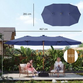 Outsunny Umbrelă Dublă de Grădină 4.7x2.8 m, Umbrelă de Exterior cu Manivelă, Bază Cruce, Saci de Nisip, Husă de Protecție, 12 Spițe, Anti-UV, pentru Terasă și Balcon, Albastru Închis | Aosom Romania