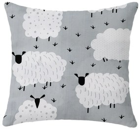 Set 2 bucati huse decorative WHITE SHEEPS 45x45 cm, gri