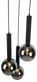 Lampă suspendată modernă neagră cu sticlă fumurie cu 3 lumini - Clayton