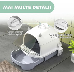 PawHut Litieră cu Capac, Tavă pentru Nisip tip Sertar cu Filtru de Carbon și Lopățică, 40,5x52x39 cm, Gri | Aosom Romania