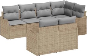 vidaXL Set de canapele pentru grădină cu pernă 7 pcs Bej Rattan poli