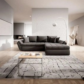 Colțar extensibil dumonde cu ladă de depozitare si sezut confortabil din spuma high-density, Loana Magma Black 270x185 cm