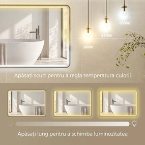 HOMCOM Oglindă de baie LED cu Bluetooth și antiaburire, 100x70 cm, negru | Aosom Romania