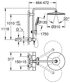 GROHE 26648000 - Sistem de duș RAINSHOWER SMARTACTIVE 310, 450 mm, crom lucios