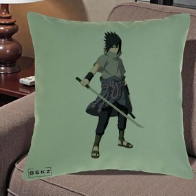 Perna Personalizata Naruto Sasuke Uchiha cu Sabia, 40x40 cm, Verde, Husa Detasabila, Perna Inclusa, BEKZ®