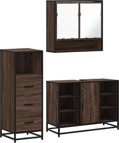 vidaXL Set mobilier de baie, 3 piese, stejar maro, lemn prelucrat