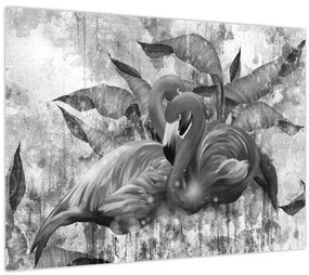 Tablou pe sticlă - Graffiti cu flamingo (70x50 cm)