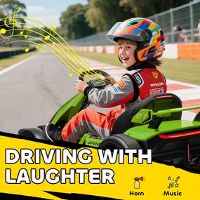HOMCOM Go Kart Electric pentru Copii cu Scaun Reglabil, 2 Motoare, Claxon, Lumini și Muzică, 120x76x53,5 cm, Verde | Aosom Romania