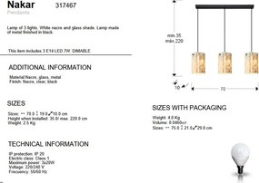 Lustra cu 3 pendule metal negru, sidef alb Nakar
