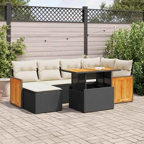 vidaXL Set canapele grădină perne 7 piese negru, poliratan/lemn acacia