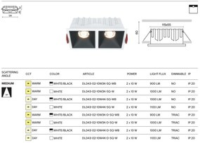 Spot LED incastrabil cu 2 surse de iluminat Alpha alb, 3000K
