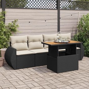 3327206 vidaXL Set mobilier de grădină cu perne, 5 piese, negru, poliratan