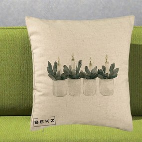 Perna Decorativa Lumanari in Borcane cu Eucalipt, 40x40 cm, Bej, Husa Detasabila, Perna Inclusa, BEKZ®
